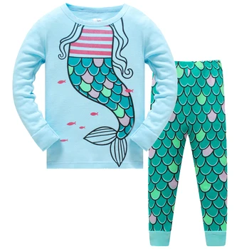 2020 Nya Barn Flickor Kläder Baby Mermaid Pyjamas länge Sleeved Tecknad Barn Sleepwear 3-8Y