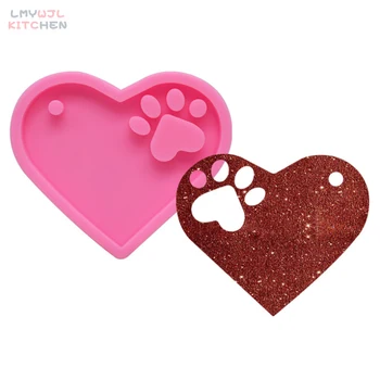 2020 Nya DIY Silikon Spegel Epoxi hjärtformade Bear Paw Nyckelring Hänge i form för att Göra Choklad Kex Bakning Harts Mögel