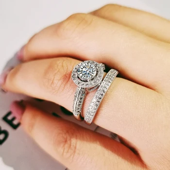 2020 nya lyxiga halo 925 sterling silver bröllop ring för kvinnor lady årsdagen gåva smycken bulk sälja moonso R5140