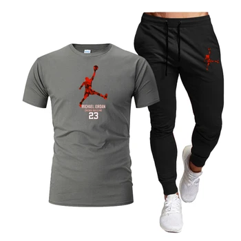 2020 Nya Män Mode T-Shirt Män Sportkläder Kläder Jogging Casual Träningsoverall som Kör Sport Passar Tröja+Byxa 2st Uppsättningar
