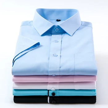 2020 Nya Sommar Plus Size Män Short Sleeved Shirt Fast Twill Affärs-Shirt Manliga Kläder Storlek 5XL 6XL 7XL 8XL DS252