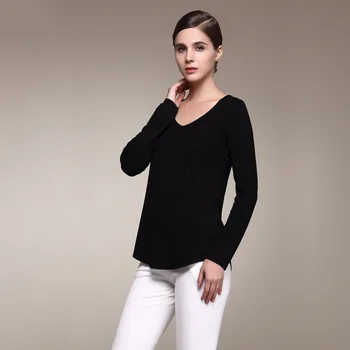 2020 Nya Sommar Våren Kvinnor Lång Sleee Bomull Tshirts Mode Avslappnad Hög Kvalitet Tshirts