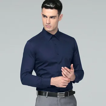 2020 Nyanlända Män Klänning Skjorta Mode Regular Fit Skjortor Affärer Formella Lång Ärm med Cufflink Solid Färg