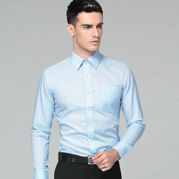 2020 Nyanlända Män Klänning Skjorta Mode Regular Fit Skjortor Affärer Formella Lång Ärm med Cufflink Solid Färg