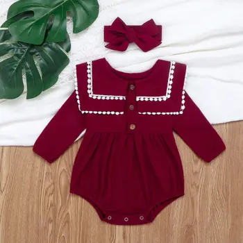 2020 Nyaste Heta Nyfödda Barn Baby Girl Kläder Tofs Lång Ärm Vantage Body Övergripande Pannband Våren Hösten Outfits