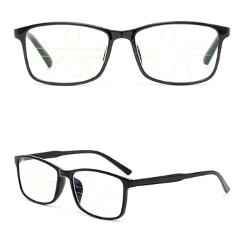 2020 Nyaste Progressiva Läsglasögon Män Anti Blått Ljus Photochromic Multifokala Presbyopi Glasögon Full Frame Black +1.5