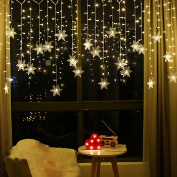 2020 Nytt Jul Dekoration Gardin Snöflinga LED String Lights Blinkande Ljus Gardin Ljus Vattentät Utomhus Fest Lampor