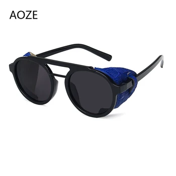 2020 punk läder ram solglasögon för män lyxiga märket black steampunk runda glasögon kvinnliga vintage solglasögon UV