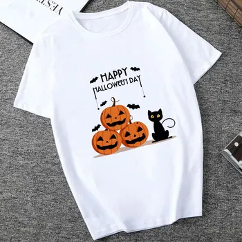 2020 Rolig T-Shirt Happy Halloween Kawaii Ut Hona T-shirt Harajuku Kvinnor Tshirt Grafisk Tees Estetiska Vit kortärmad