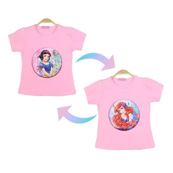 2020 Sommaren barnkläder Flickor Pojkar bilar T-Shirts Barn Magiska Paljett Vändbar Bomull Casual Mode T-Shirt Barn Toppar Tee