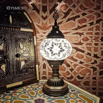 2020 turkiska mosaik bordslampa i vintage art deco Handgjorda lamparas de mesa Glas romantiska bed ljus lamparas con mosaicos
