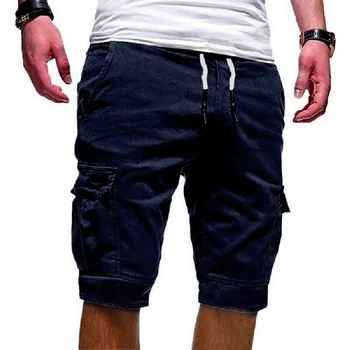 2020 Varma Sommaren Casual Shorts för Män Cargo Multi-pocket Shorts Mens Fast Färg Dragsnodd Mode Shorts Streetwear