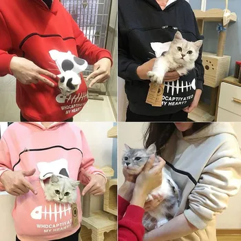 2020 Vinter Kvinnor Hooded Sweatshirts Kvinnors Tröja Djur Påse Huva Toppar Bära Katten Andas Pullover Tröjor #s11