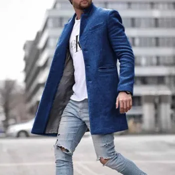 2020 Vinter Män Rockar Ull Fast Lång Ärm Jackor Män Rockar Streetwear Mode Lång Dike Ytterkläder Plus Storlek 4XL Nya