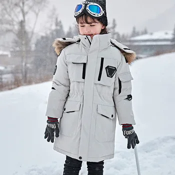 2020 Vintern Barnen Thich Anka Ned Coat Pojkar Flickor ryska Snö Ski Parka Tonåringar Ytterkläder Maskerade Varma Jackor med Päls Krage