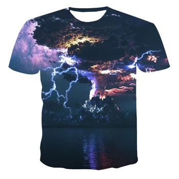 2020New Sommar T-shirt Män Streetwear Short Sleeve Tees och Toppar Vackra Manliga Kläder Avslappnad 3D-Print vulkanen Tshirt
