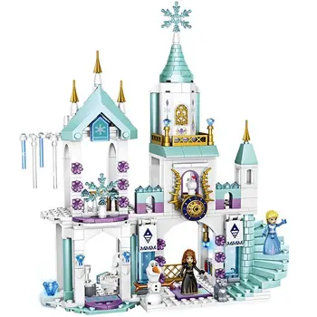 2021 Disney Frusen Dröm Prinsessan Elsa Anna Ice Castle Building Modell Block som barn toy Födelsedag Julklapp figur leksaker
