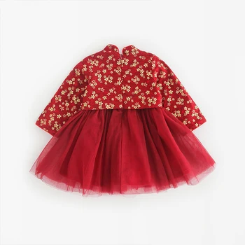 2021 kinesiska nyårsdagen barn kläder ålder för 9 månader - 10 år flickor qipao vintage klänning cheongsam röda barnen klänningar