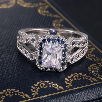 2021 nya lyx-blå färg prinsessan förlovningsring för kvinnor lady årsdagen gåva smycken grossist R5653