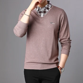 2021 Nya Modevarumärket Tröja Män Pullover Tröja Krage Slim Fit Hoppare Stickat V Neck Vintern Koreansk Stil Män Casual Kläder
