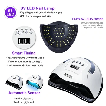 2021 NYA UV-Led-Lampa Spik Torktumlare 114W För Alla Typer Gel 57PCS LED-Lampa för Naglar Ny Design Nail Art Manikyr Verktyg