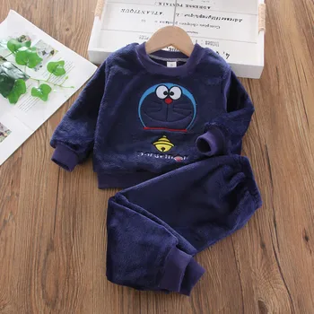 2021 Våren Hösten Hemmakläder Flanell Pyjamas Passar Varma Barn sleepwear Pojke Kläder Ange Baby Flickor Kläder Plysch Kids Träningsoverall