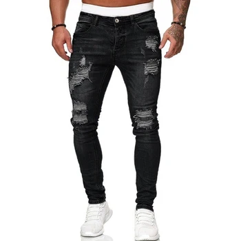 2021 Våren Hösten Män Denim Jeans Mode Slet Skinny Jeans Motorcykel Casual Street Kläder Penna Byxor Plus Size XXXL