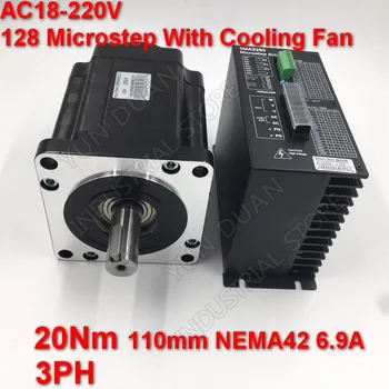 20Nm 110mm NEMA42 6.9 EN Stepper Motor Driver Kit 3PH 32 DSP-AC18-220V 128 Microstep Med Fläkt Högt Vridmoment För CNC-Svarv