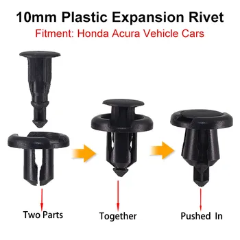 20st 10mm Plast Nitar Auto Klipp Fästelement för Honda Fit Accord Civic CR-V Acura MDX-TSX TL RL Bil Stötfångaren Hållare Push-Pins