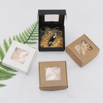 20st Kraftpapper Godis Låda Transparent PVC Fönster Soap Box Bröllop Födelsedag Baby Dusch Choklad Dragees Gift Box Förpackning