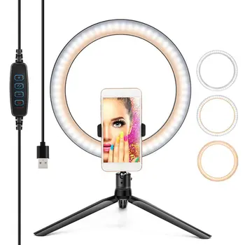 26 cm/10 tums LED-Selfie Ring Ljus, Dimbar LED-Ring Lampa Foto Video Kamera Telefon Ljus ringlight För Levande YouTube Fyller Ljus