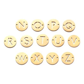 26pcs/mycket Rostfritt Stål 12mm Guld Färg Alfabetet Form A-Z DIY Initialer Charms-Kontakter Två Hål för Smycken Gör