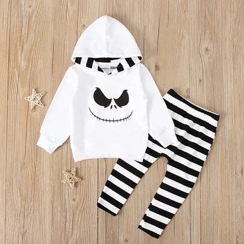 2ST/Baby Halloween Outfits Barn Pojke Flicka Kläder Avslappnad Ut Bomull Maskerade T-shirt+Stripe Byxor Barn Kläder Sätter BC1310-1