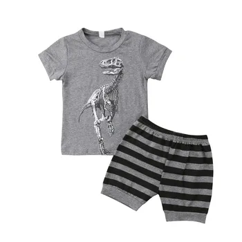 2st Barn Barn Barn Dinosaurie Toppar, T-shirt Byxor Outfit Kläder Sommar 1-7Y Barn Pojke Kläder kortärmad Baby Set