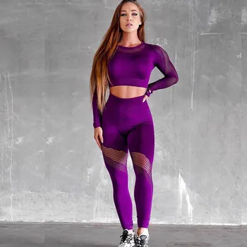 2ST Ihåliga Yoga Set Kvinnor Sömlös Mesh-Stretch Kläder Hög Midja Gym Sportkläder 2021 Sexiga Peach Hip Byxor Passar Fitness