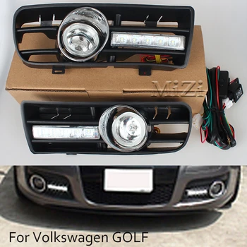 2st Led DRL Varselljus dimljus Lampor Galler led Grill VW Golf GTi 1997-2006 för TDI-MK4 W/ Controller H3 55W
