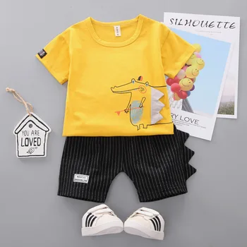 2st Passar Pojke Kläder som Tecknat Pojkar Flickor T-shirt Kläder Satt Bomull Toppar+ Krokodil Shorts för Barns Fritids-Set