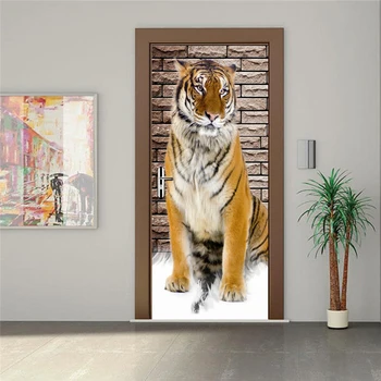 2st/Set 3D Tiger Dörren Klistermärke väggdekaler DIY självhäftande Vattentät Dörr Väggmålning Foto Tapet Hem Inredning Vardagsrum