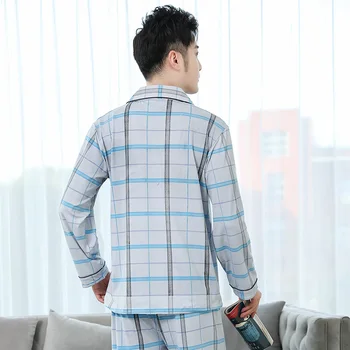 2st/set Pyjamas Boys Pyjama som Våren långärmad Rutig Män Pyjamas Set Nattkläder Höst Vinter Casual Pijama mens Sleepwear Set