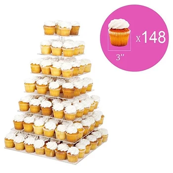 3 4 5 6 7 Grupp Square Akryl Tårta Visa Hållare Stå Öppen 3 mm Plexiglas Cupcake Fack Dessert För Fest Dekoration