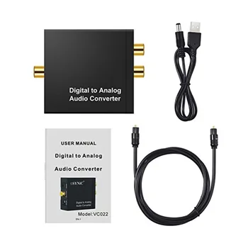 3,5 MM Jack-DAC Digital till Analog Audio Converter Dekoder Optisk Fiber Koaxial Stereo Audio Adapter RCA-Förstärkare, USB-Kabel