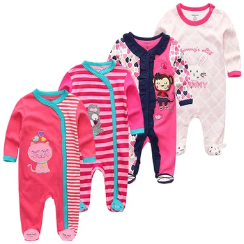 3 6 9 12 månader Baby Sparkdräkter Nyfödda Flickor&Pojkar Bomull Kläder för Långa Sheeve 4Piece Spädbarn Kläder Pyjamas Overall roupas bebe