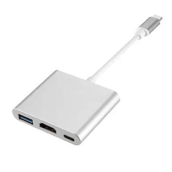 3-i-1 Adapter-Omvandlare USB-Hub 3.1 Typ C-till-USB 3.0+HDMI+Typ C Adapter Trippel Skärmad