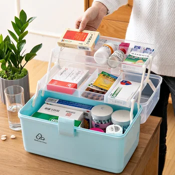 3 Lager Bärbara Första Hjälpen-Kit Plast Drog Multi-Funktionell Medicin Skåp med Hög Kapacitet Damm-bevis Familj Emergency Kit Box