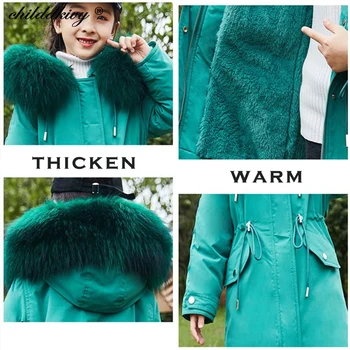 -30 grader 2020 Barn Flickor kläder Plus Tjockare fleece jacka till tjej vattentät Vintern snowsuit för flickor flicka päls