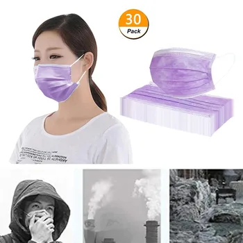 30ST Vuxen Unisex Lila Disponibla Skydd Säkerhet Mun Ansiktsmasker Offentlig Vindskydd Hygien Generiska Face Mask Mascarilla C