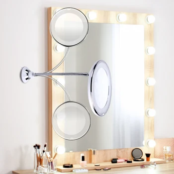 360 Graders Rotation 10X Förstorande sminkspegel Min Flexibel Spegel Fällbara sminkspegel med LED-Ljus Makeup-Verktyg Dropship