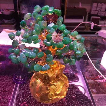 388g Naturlig Grön Aventurin Crystal Pengar Träd nyår Produkter Mini julgran Feng Shui för Rikedom Lycka heminredning