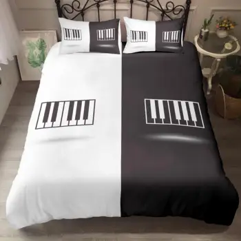 3D Digital Utskrift är utrustade med Sängkläder från Musik-Not g-Klav Personal Black & White 2/3 Stycken Påslakan Set Microfiber Säng Kläder