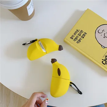 3D-Fallet för AirPods Tecknat Hörlurar Fall för Airpods 2 Söta Tillbehör Skydda Täck med Nyckelring Söt Frukt Banan Design